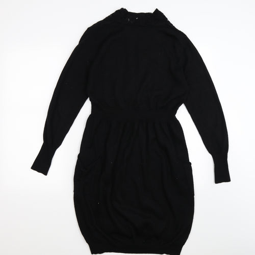 Mint Velvet Womens Black Floral Knit Jumper Dress  Size 14  - lace body