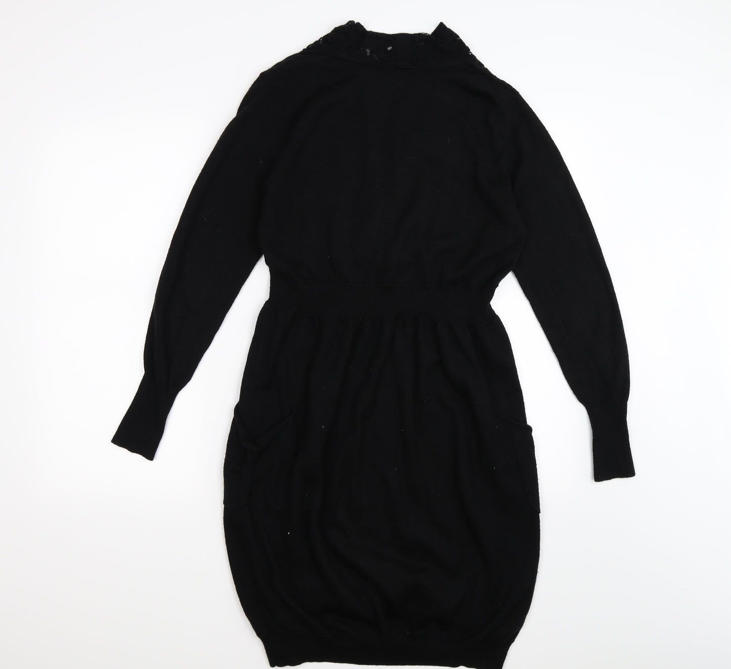 Mint Velvet Womens Black Floral Knit Jumper Dress  Size 14  - lace body