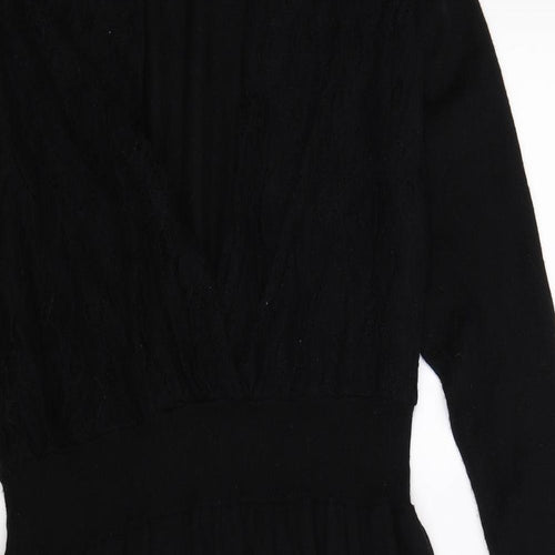 Mint Velvet Womens Black Floral Knit Jumper Dress  Size 14  - lace body
