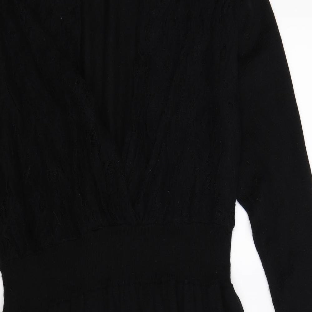 Mint Velvet Womens Black Floral Knit Jumper Dress  Size 14  - lace body