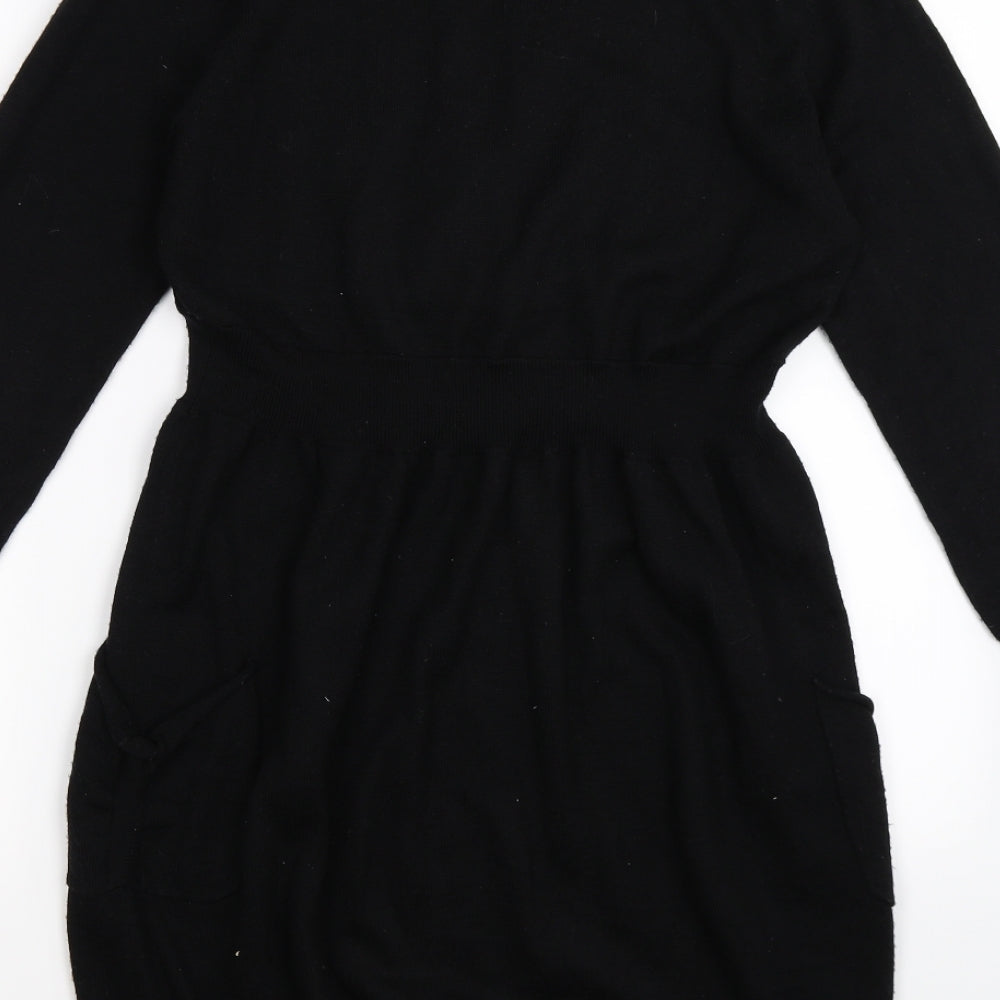 Mint Velvet Womens Black Floral Knit Jumper Dress  Size 14  - lace body