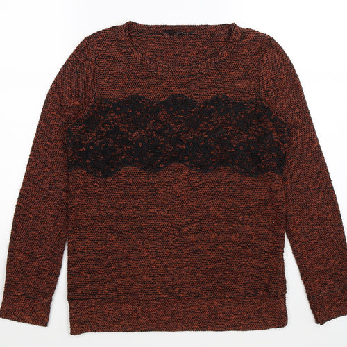 NEXT Womens Brown Floral Knit Pullover Jumper Size 8  - lace detail