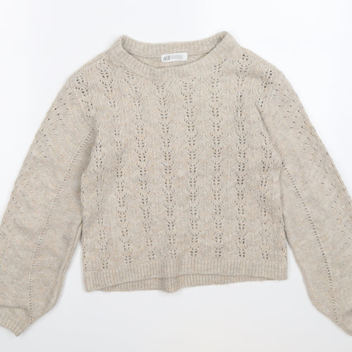 H&M Girls Beige Striped Knit Pullover Jumper Size 10-11 Years
