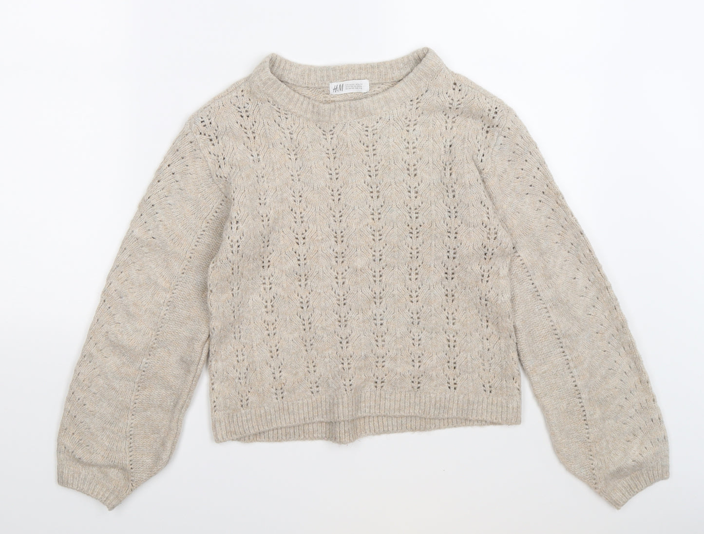 H&M Girls Beige Striped Knit Pullover Jumper Size 10-11 Years
