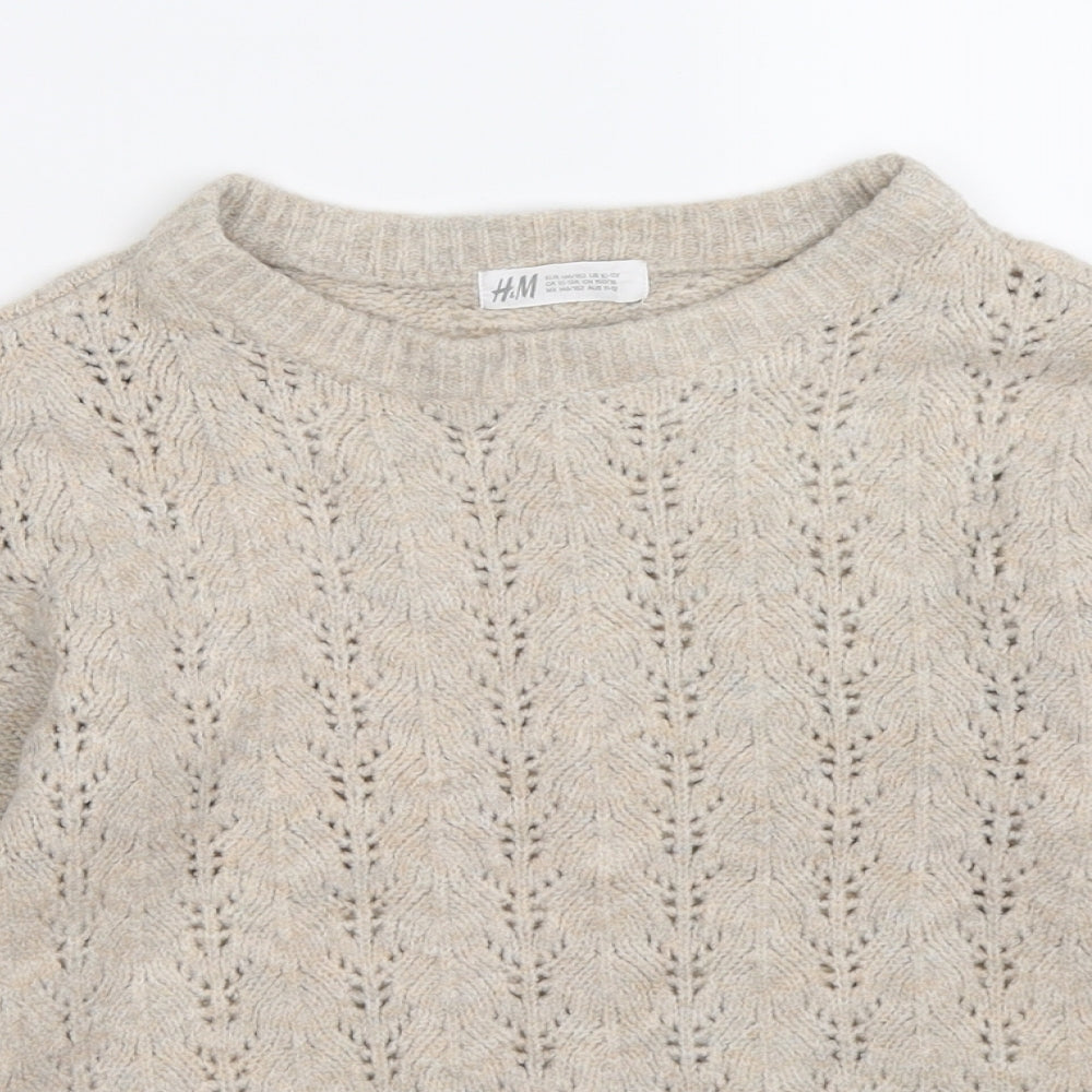 H&M Girls Beige Striped Knit Pullover Jumper Size 10-11 Years