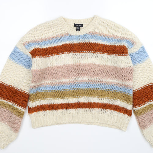 New Look Womens Beige Striped Knit Pullover Jumper Size L
