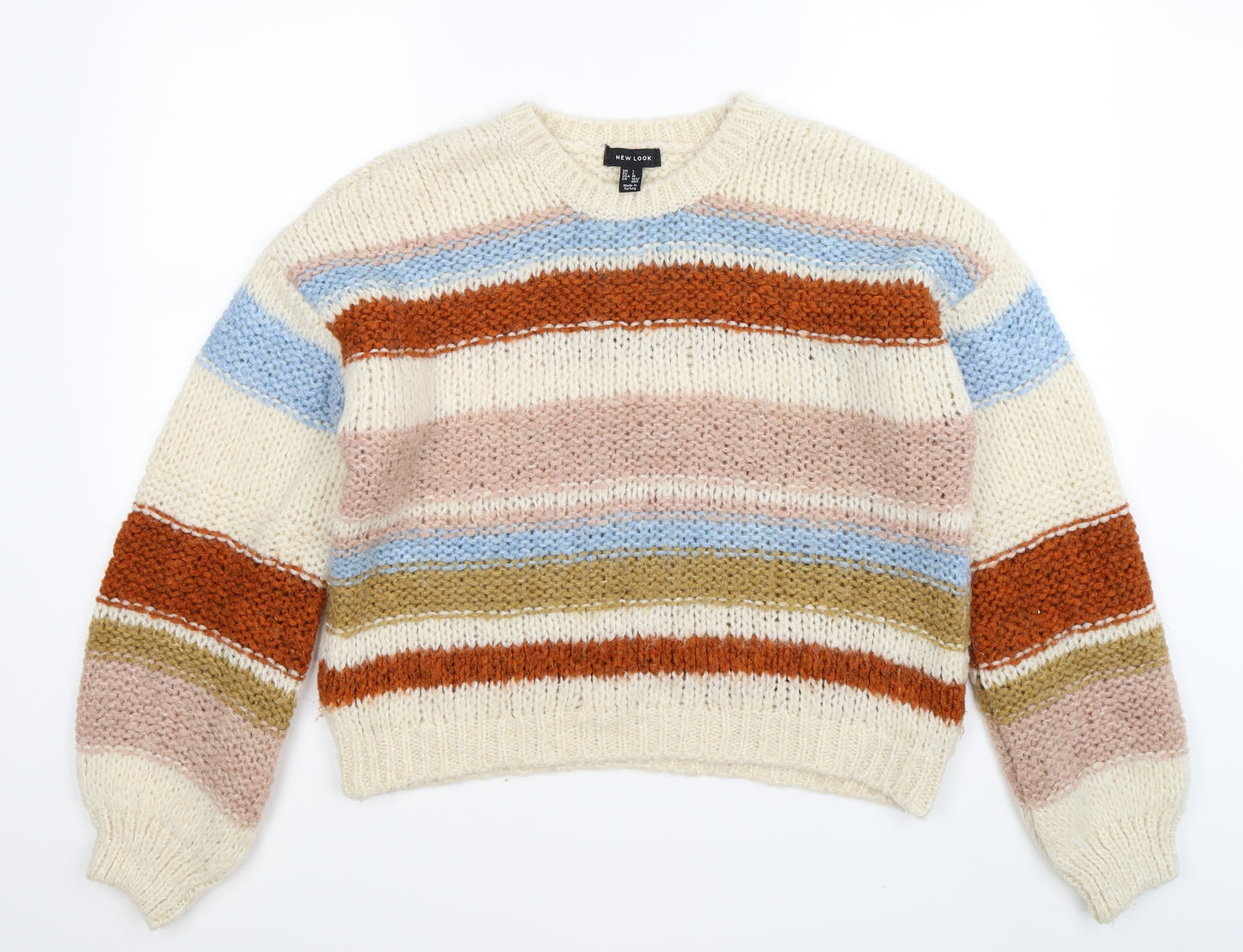 New Look Womens Beige Striped Knit Pullover Jumper Size L