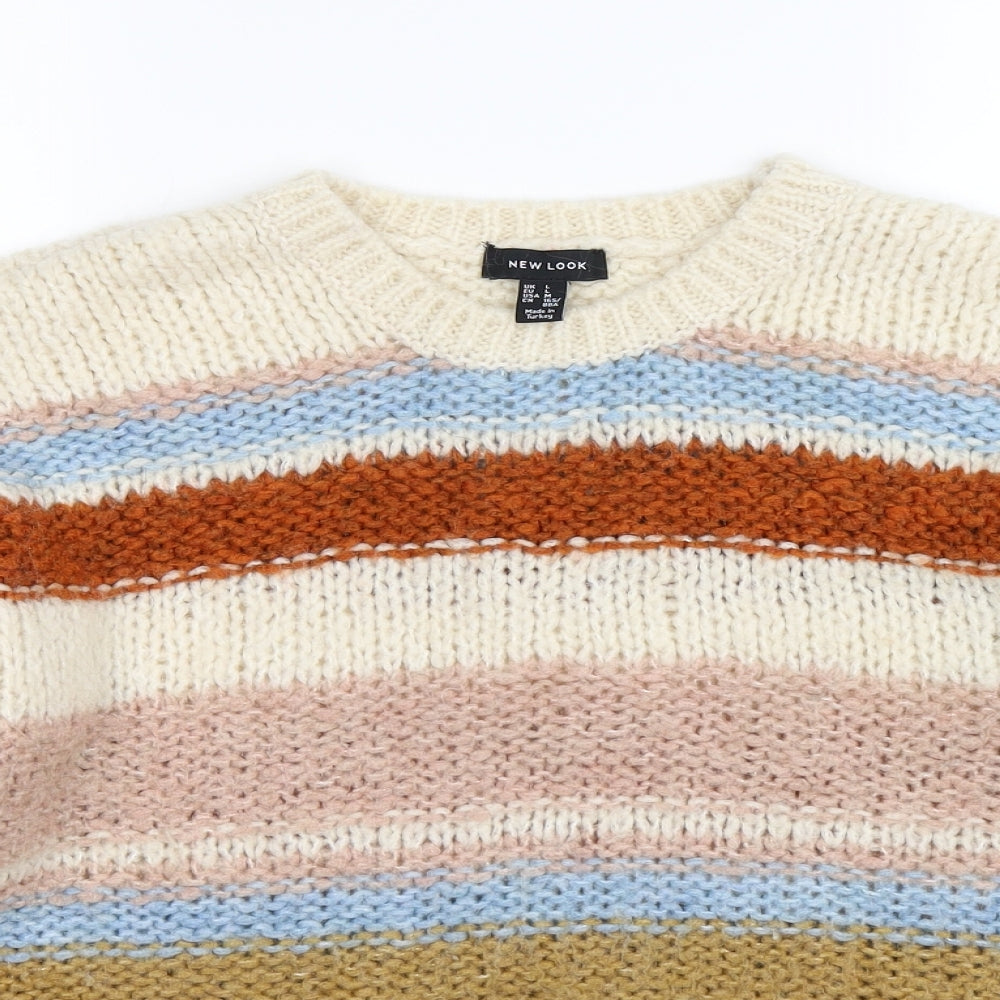 New Look Womens Beige Striped Knit Pullover Jumper Size L