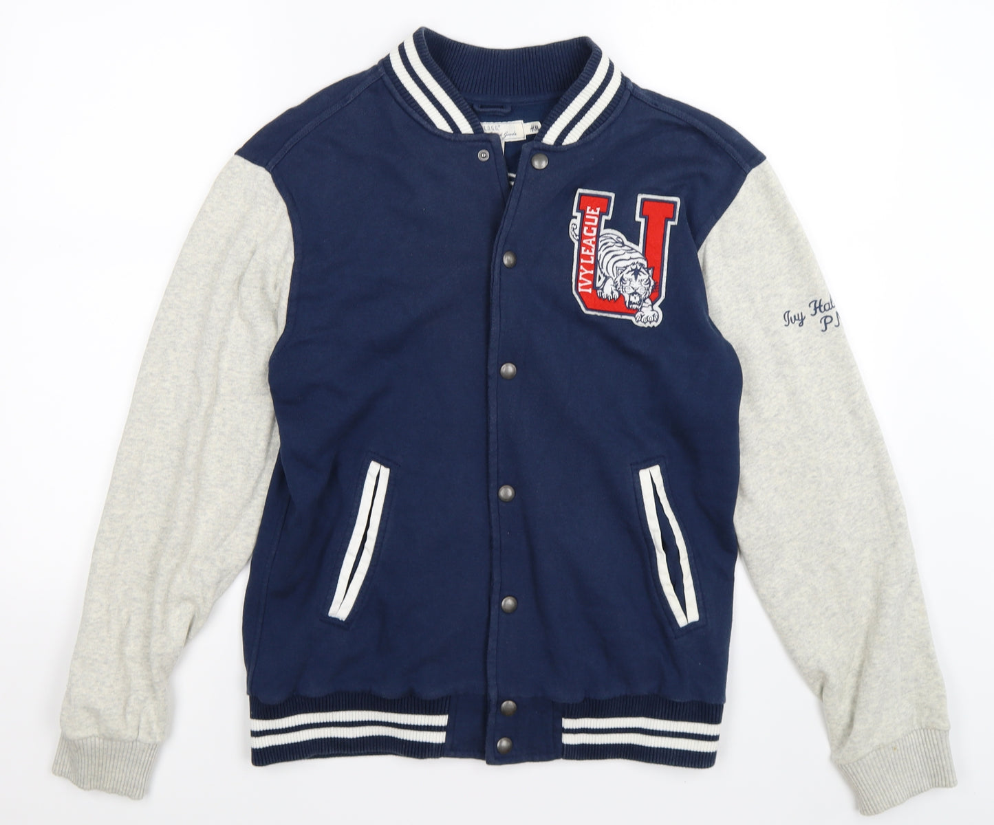H&M Boys Blue Striped Jersey Varsity Jacket Jacket Size 14-15 Years  - ivy league