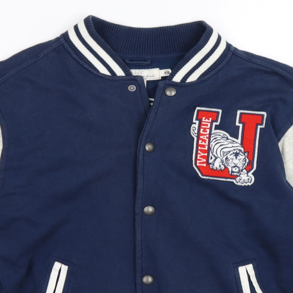 H&M Boys Blue Striped Jersey Varsity Jacket Jacket Size 14-15 Years  - ivy league
