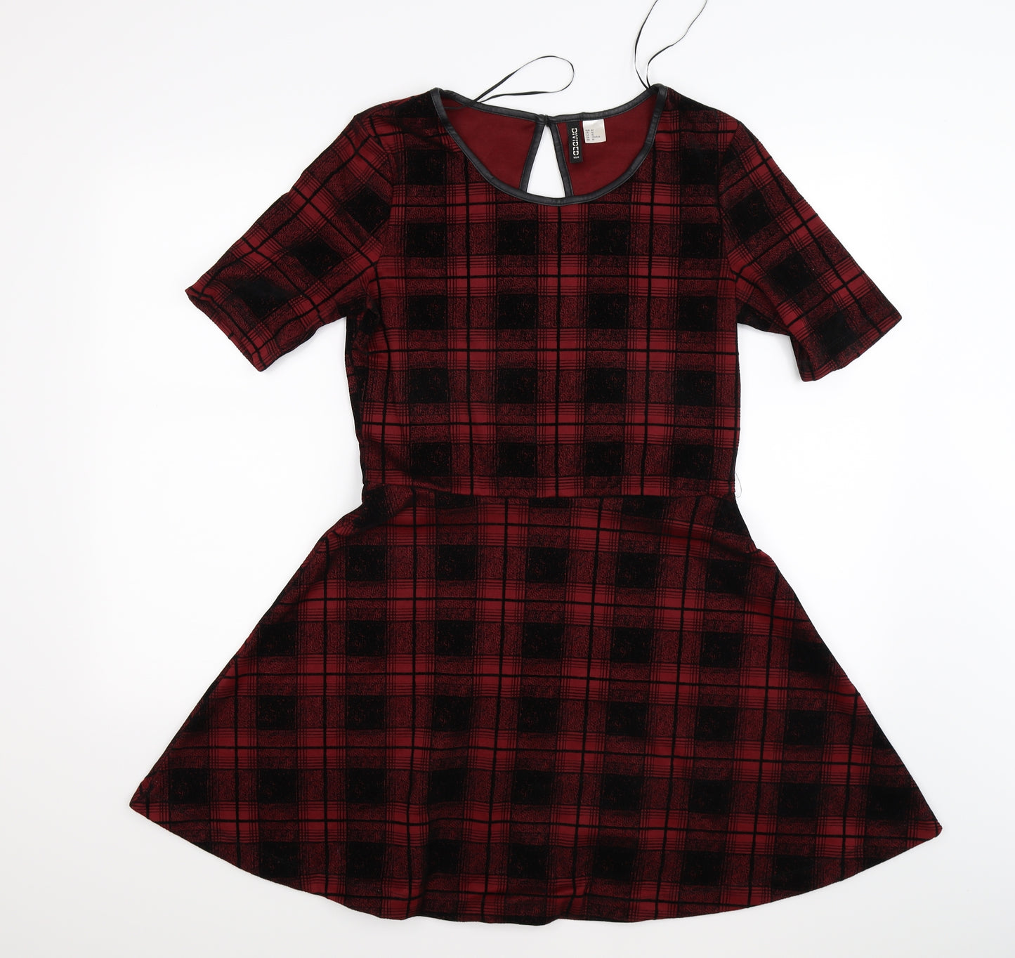 Divided Womens Red Check Velour Fit & Flare  Size 12