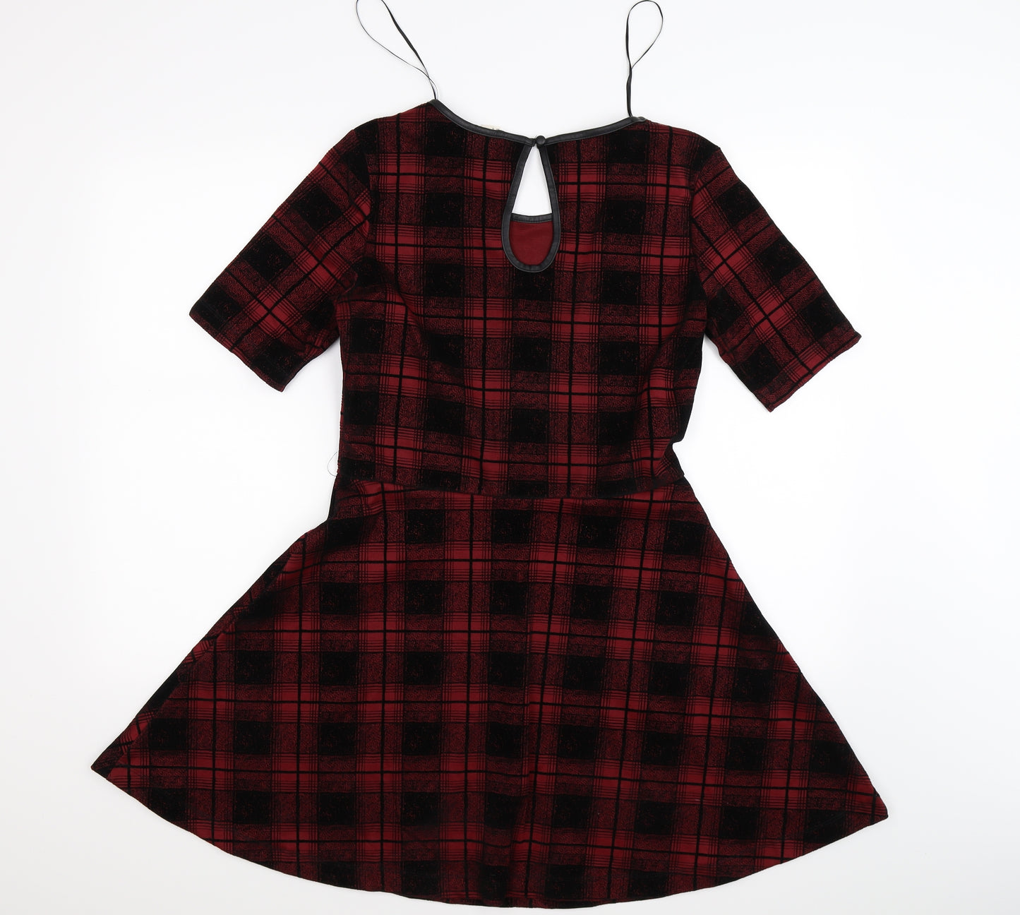 Divided Womens Red Check Velour Fit & Flare  Size 12