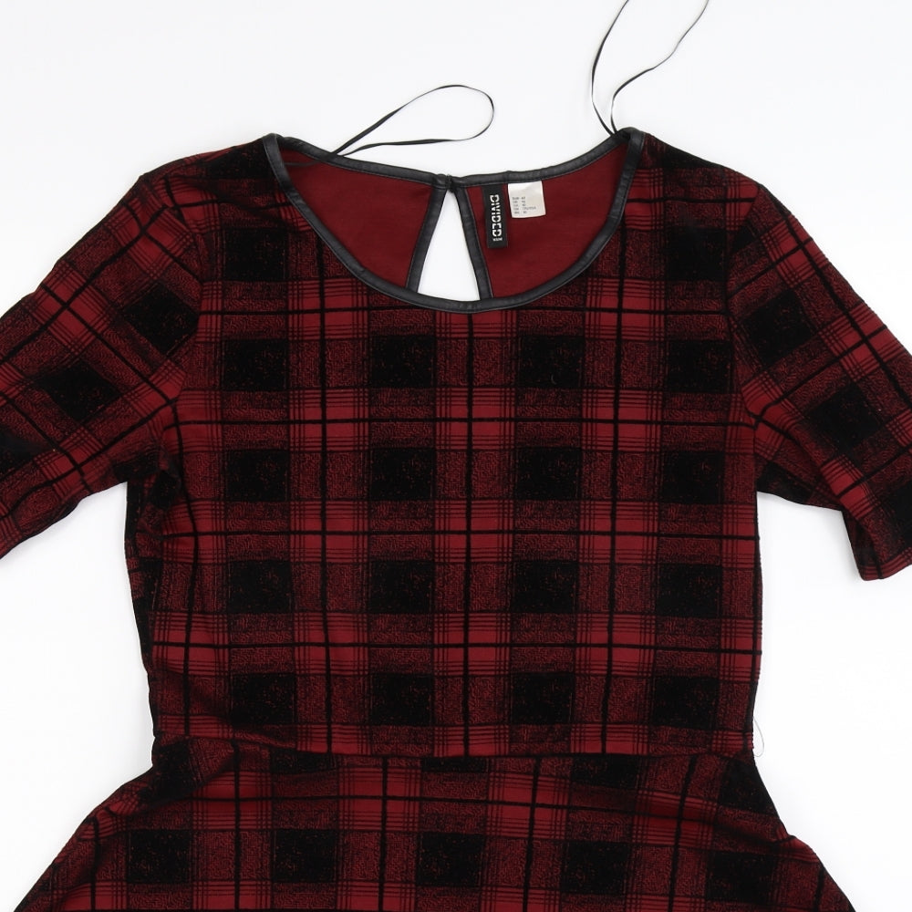 Divided Womens Red Check Velour Fit & Flare  Size 12