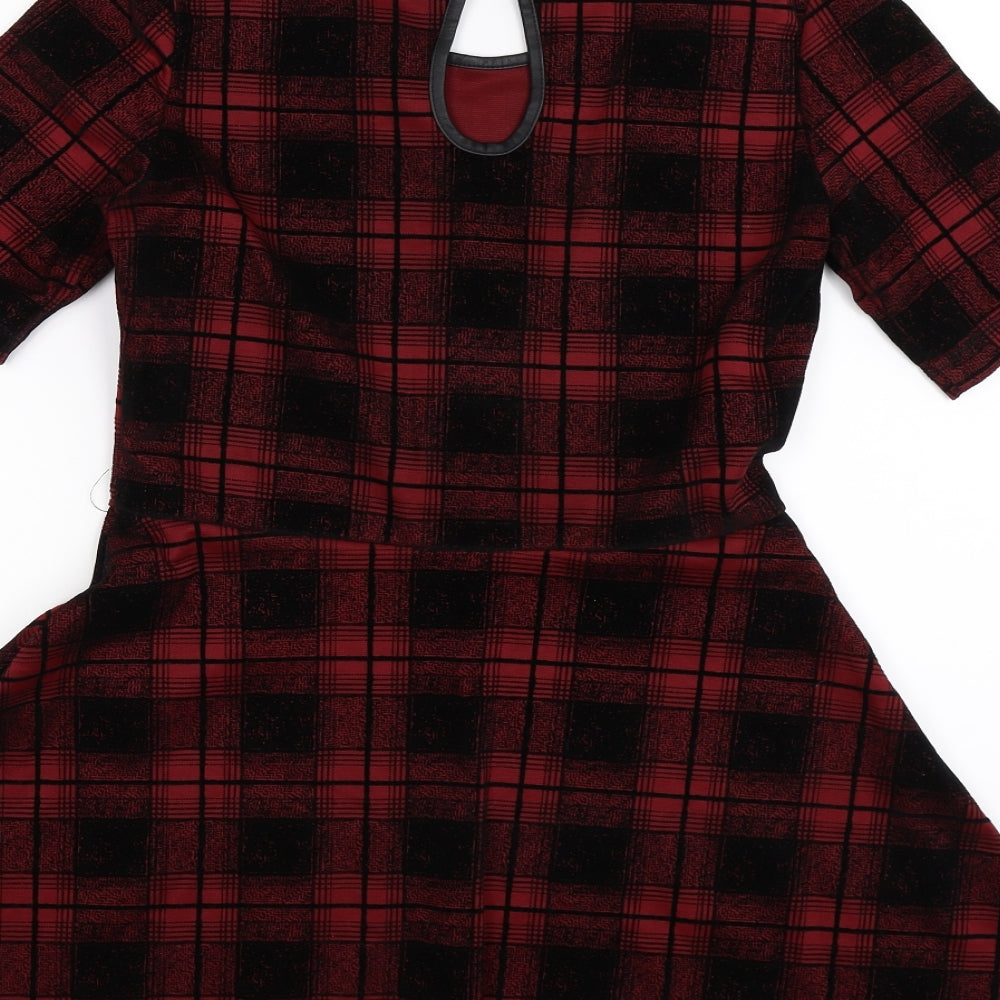 Divided Womens Red Check Velour Fit & Flare  Size 12