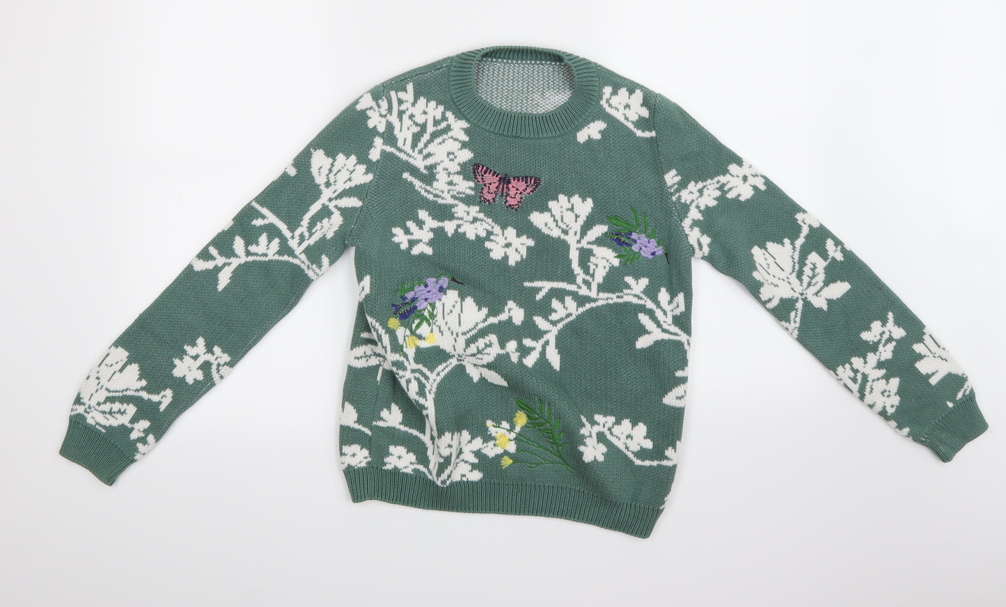 Marks and Spencer Womens Green Floral  Pullover Jumper Size 8