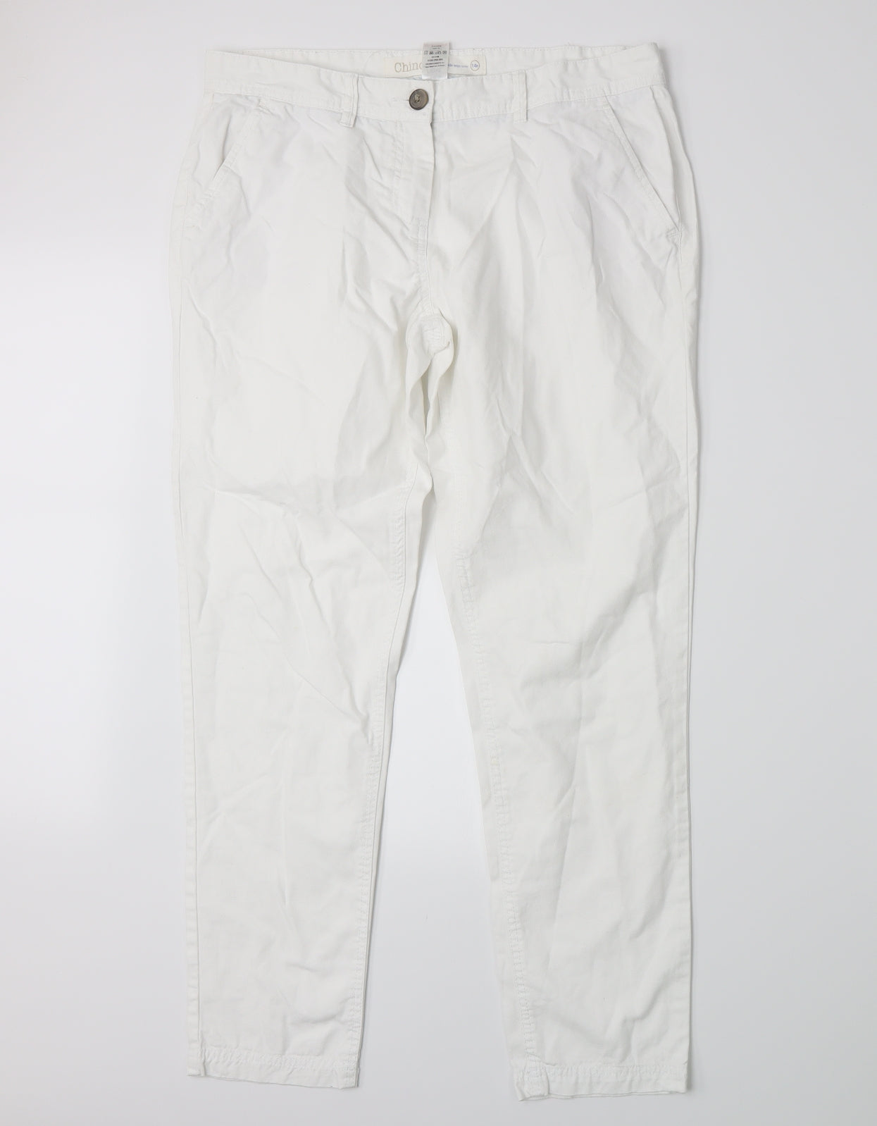 NEXT Womens White   Chino Trousers Size 14 L27 in