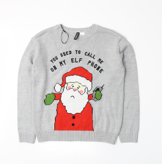 Front view of Divided by H&M men’s grey knit jumper, size XS