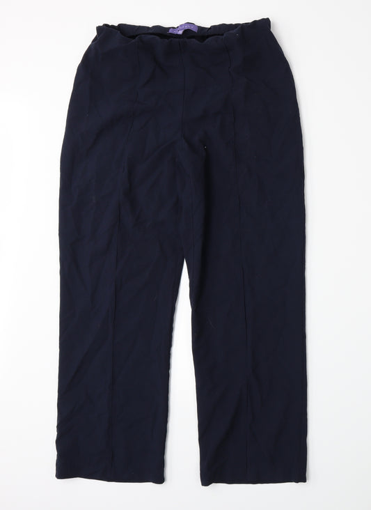 Front view of Autonomy women’s blue trousers, size UK 12, 26-inch leg