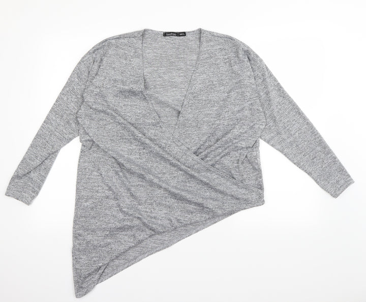 Boohoo Womens Grey Wrap Blouse Size M