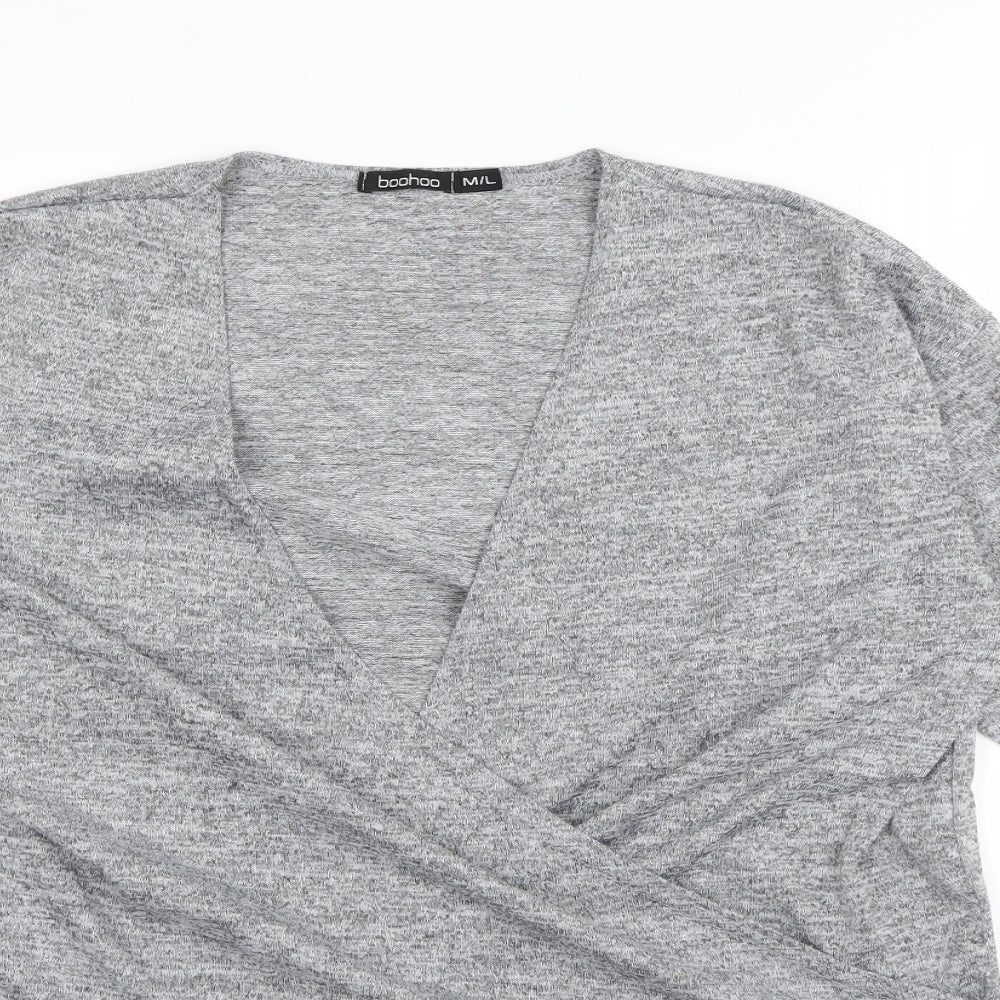 Boohoo Womens Grey   Wrap Blouse Size M
