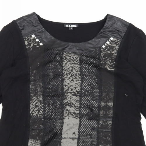 CASAMIA Womens Black Animal Print  Basic Blouse Size S