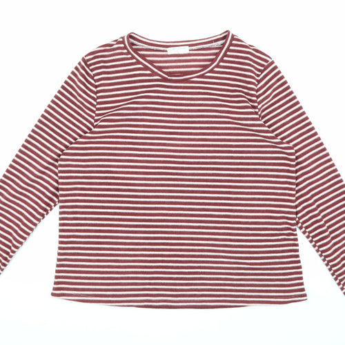 Luxe Leisure Womens Brown Striped Fleece Pullover Jumper Size L