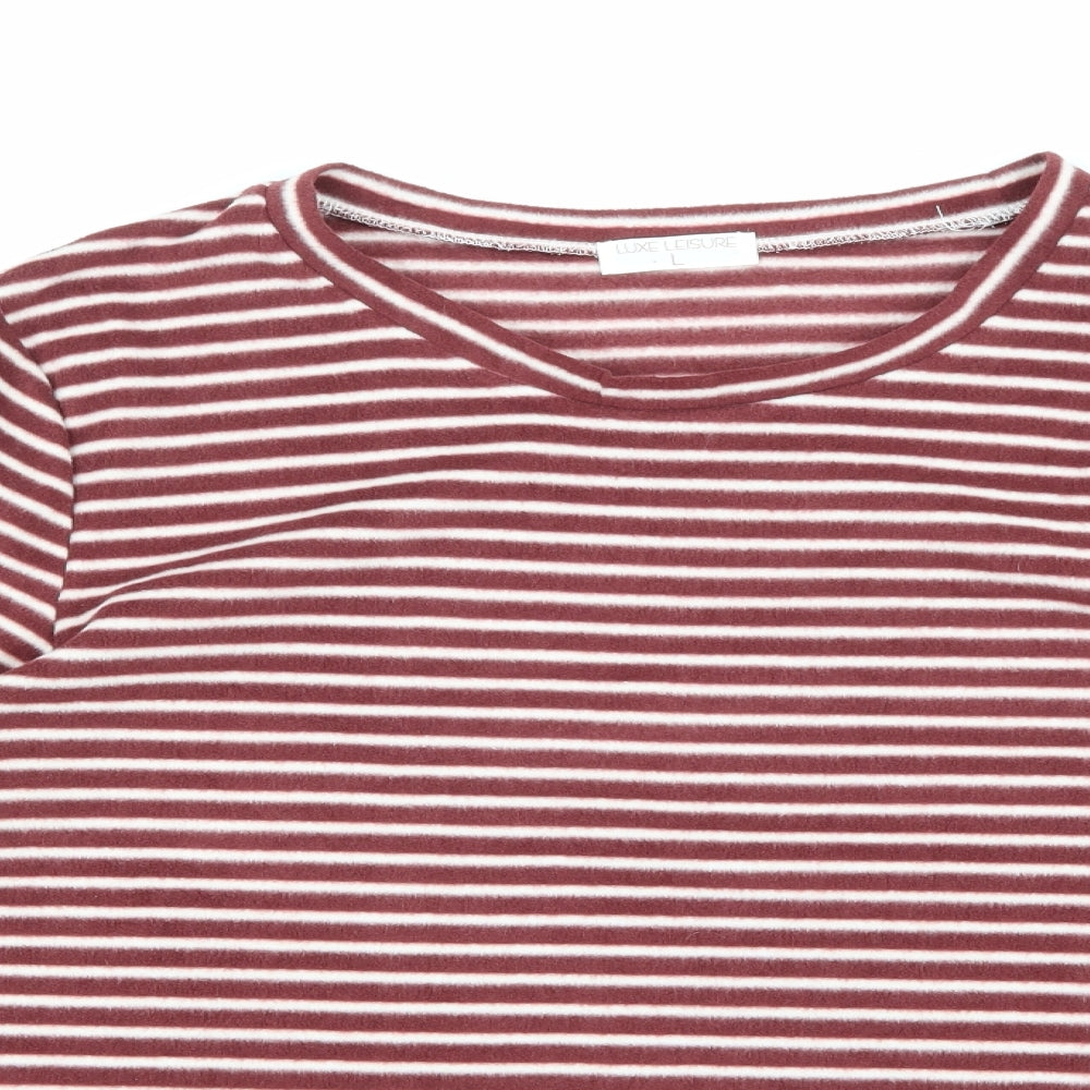 Luxe Leisure Womens Brown Striped Fleece Pullover Jumper Size L