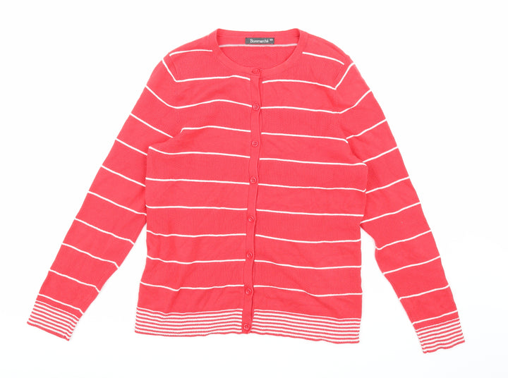 Bonmarché Womens Pink Striped Knit Cardigan Jumper Size XS