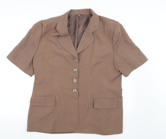 Front view of Eleganze women’s brown jacket blazer, size UK 18