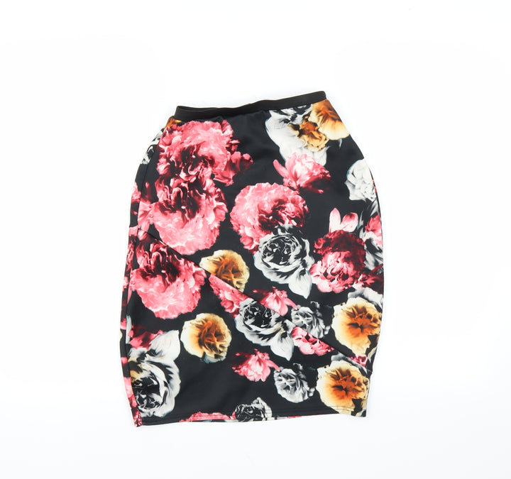 Preworn Womens Black Floral Straight & Pencil Skirt Size 12