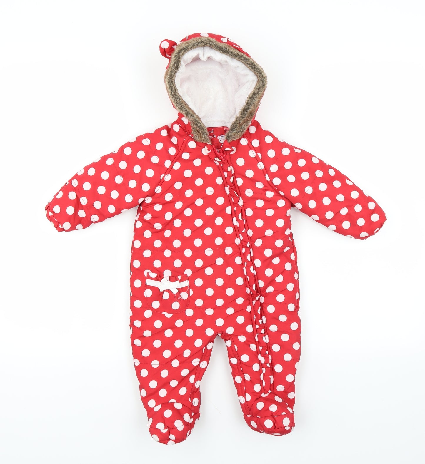 Sainsburys Girls Red Polka Dot  Jacket Snowsuit Size 3-6 Months