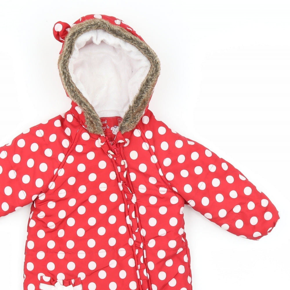 Sainsburys Girls Red Polka Dot  Jacket Snowsuit Size 3-6 Months