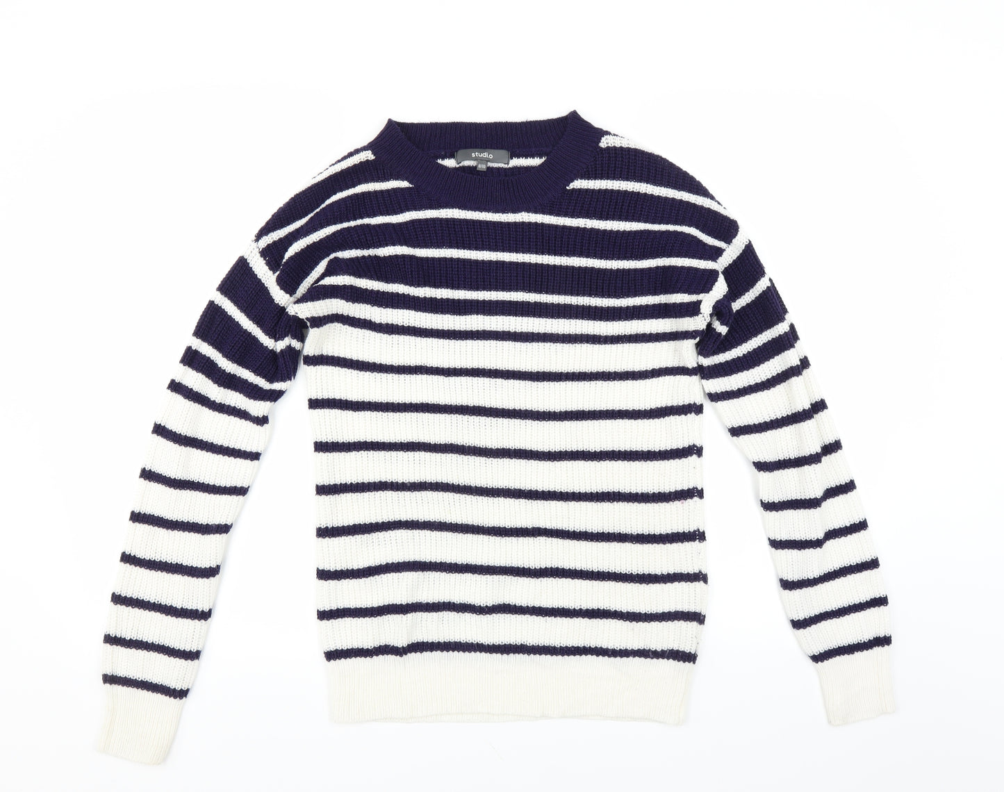 Studio Womens Blue Striped  Pullover Jumper Size 8