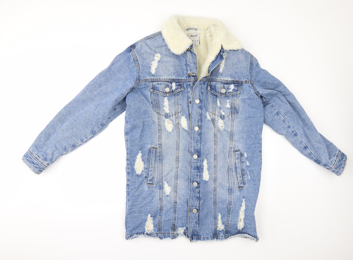 Denim & Co. Womens Blue  Denim Jacket  Size 10  - DISTRESSED