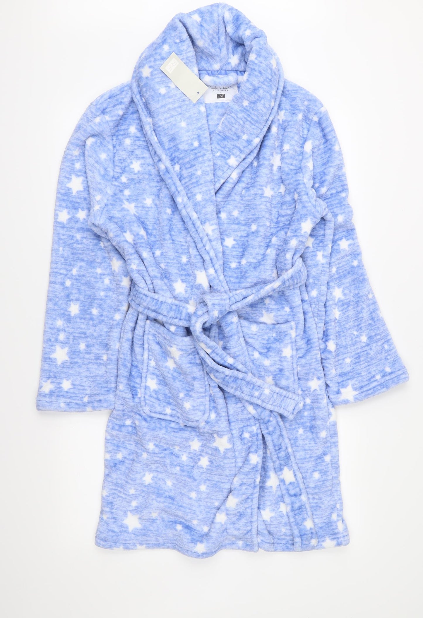F&F Womens Blue Polka Dot Fleece  Robe Size S