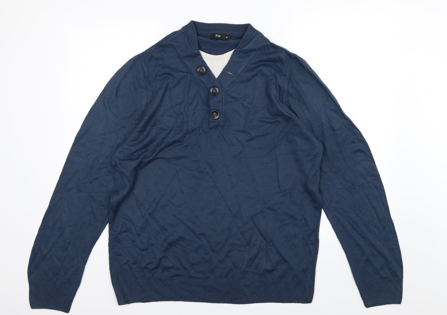 F&F Mens Blue  Knit Pullover Jumper Size M