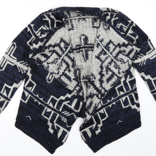 Boohoo Womens Blue Geometric  Cardigan Jumper Size M  - Waterfall Cardigan