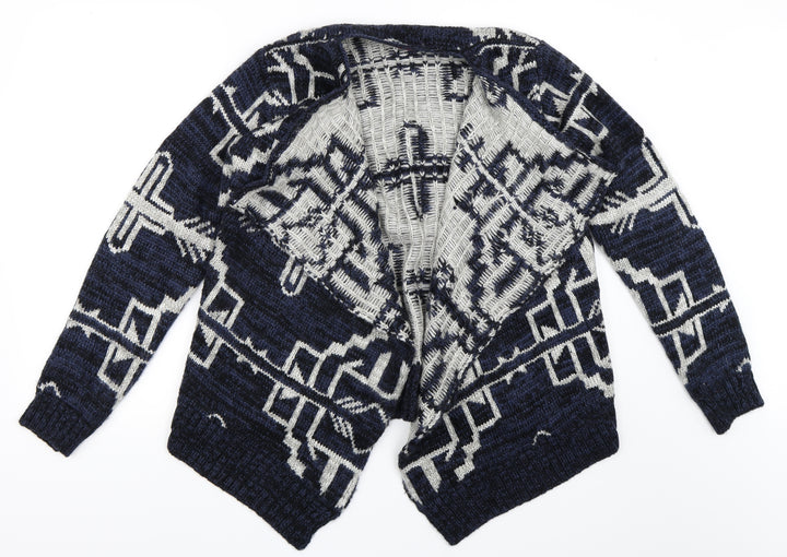 Boohoo Womens Blue Geometric  Cardigan Jumper Size M  - Waterfall Cardigan