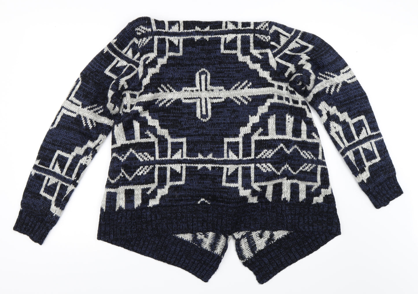 Boohoo Womens Blue Geometric  Cardigan Jumper Size M  - Waterfall Cardigan