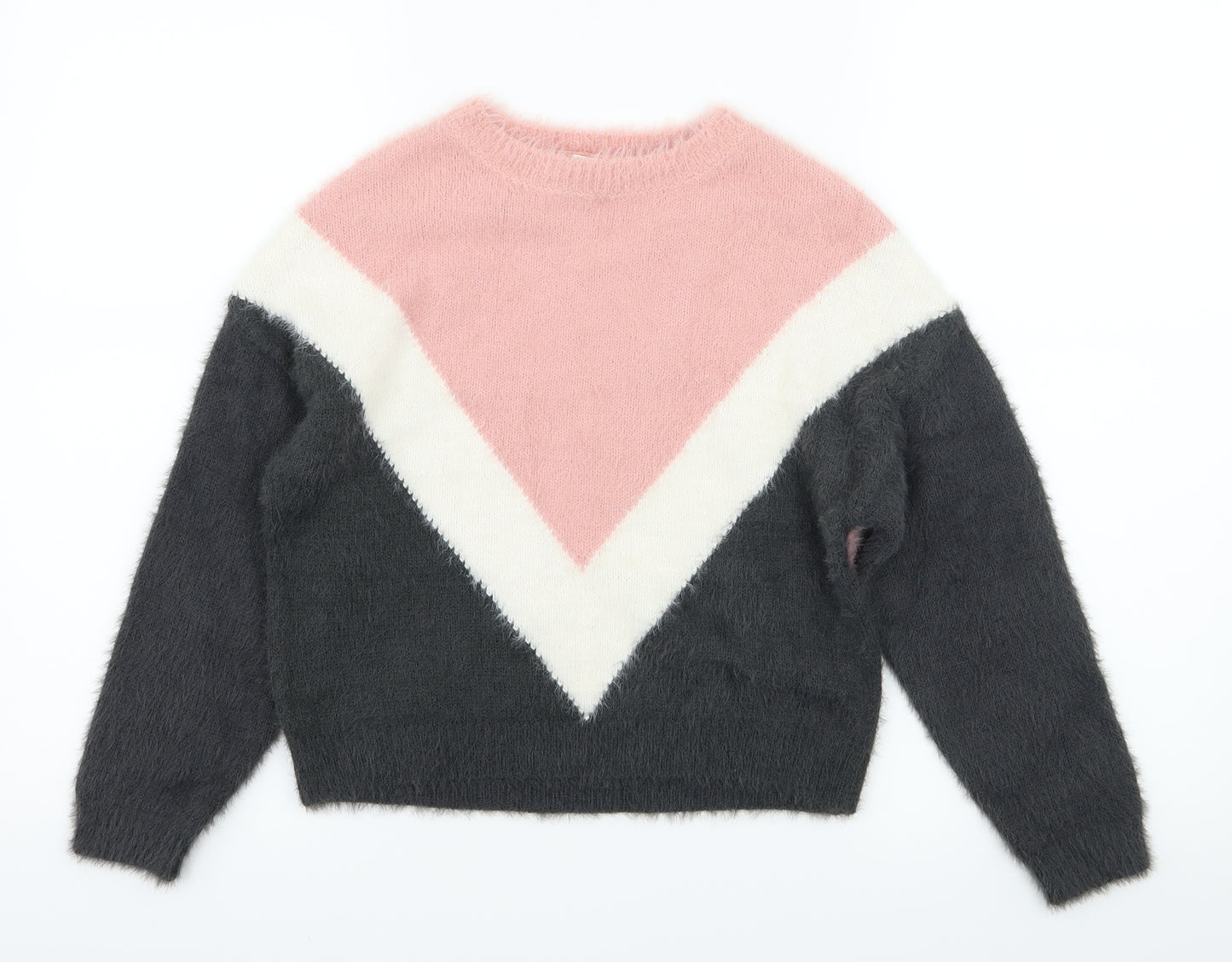 Primark Girls Green Striped Knit Pullover Jumper Size 8-9 Years