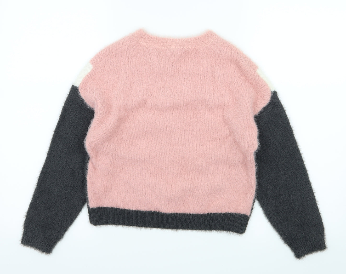 Primark Girls Green Striped Knit Pullover Jumper Size 8-9 Years