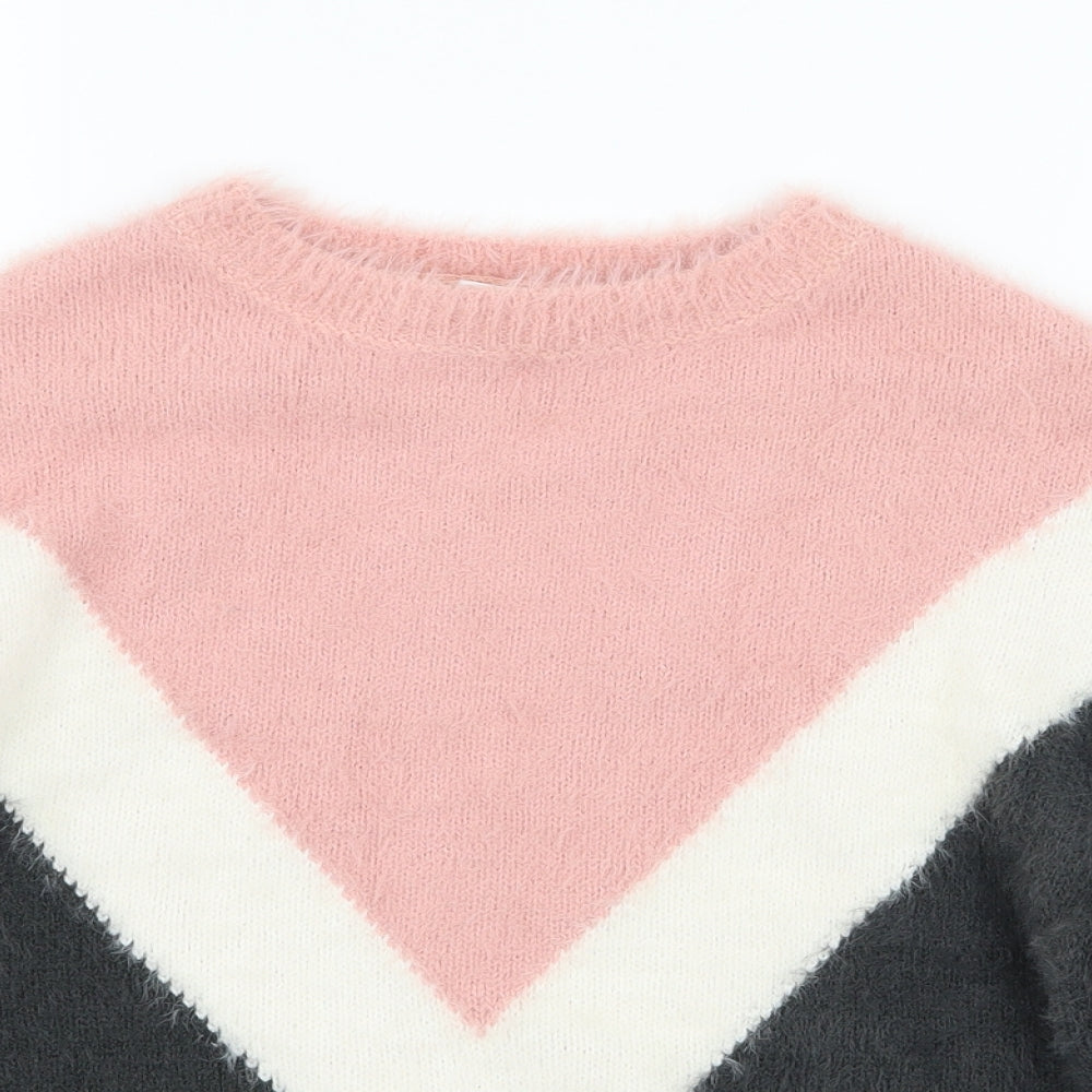 Primark Girls Green Striped Knit Pullover Jumper Size 8-9 Years