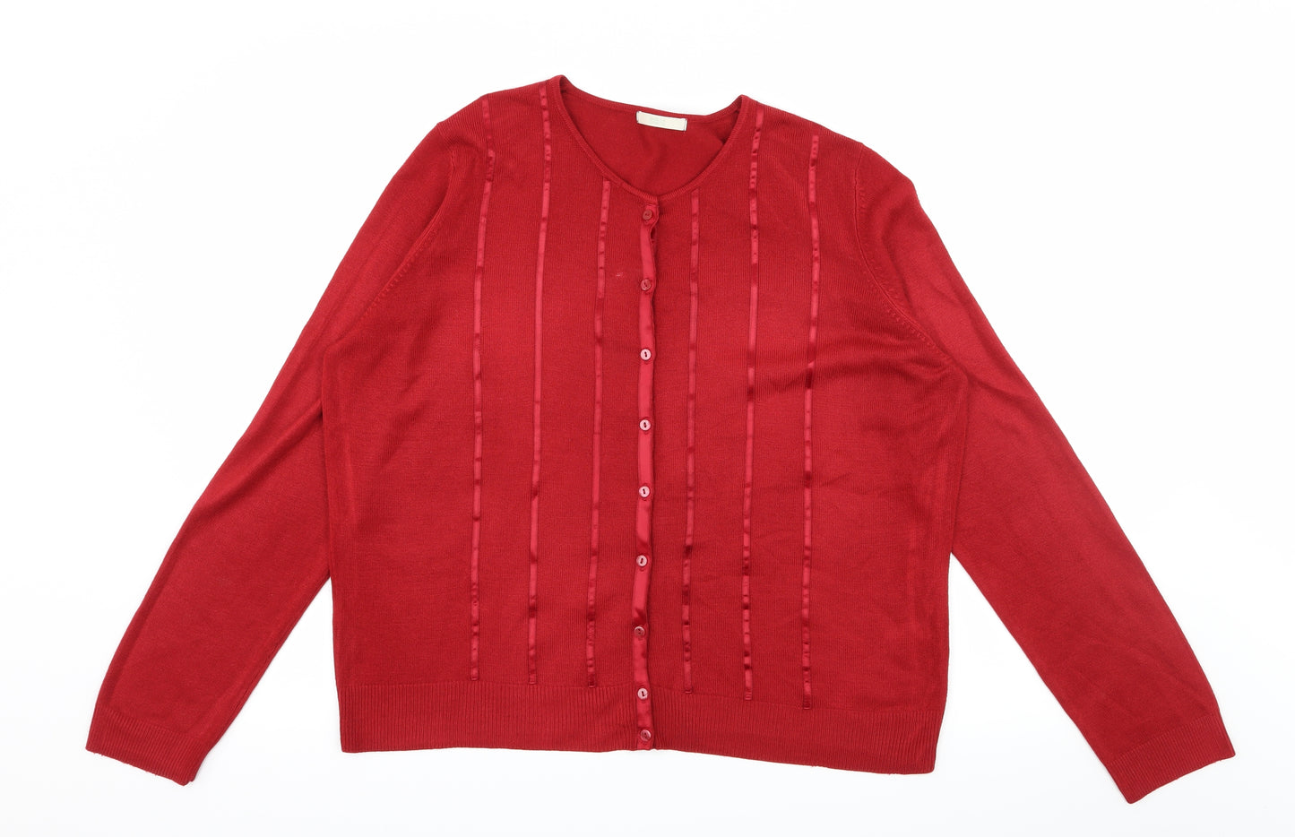 Marks and Spencer Womens Red Striped Knit Cardigan Jumper Size 18