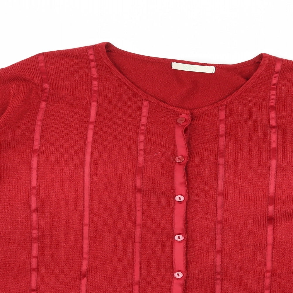 Marks and Spencer Womens Red Striped Knit Cardigan Jumper Size 18