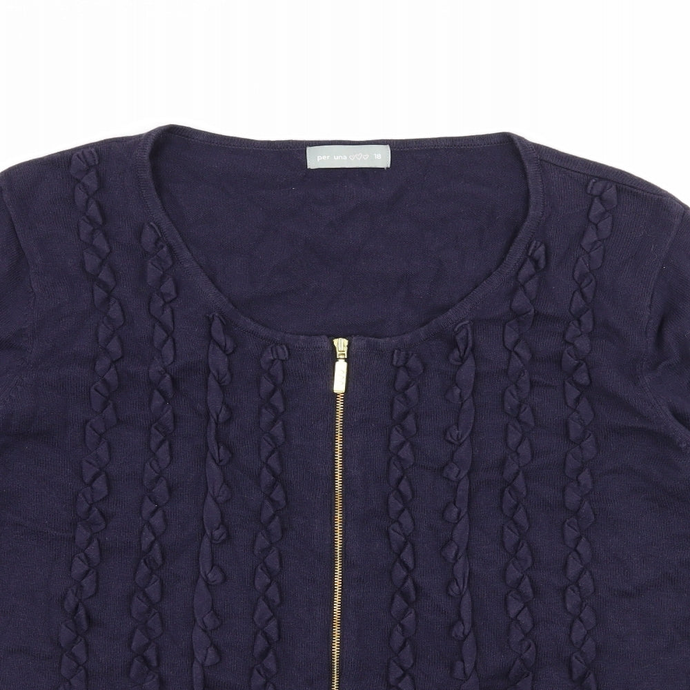 Per Una Womens Blue  Knit Cardigan Jumper Size 18