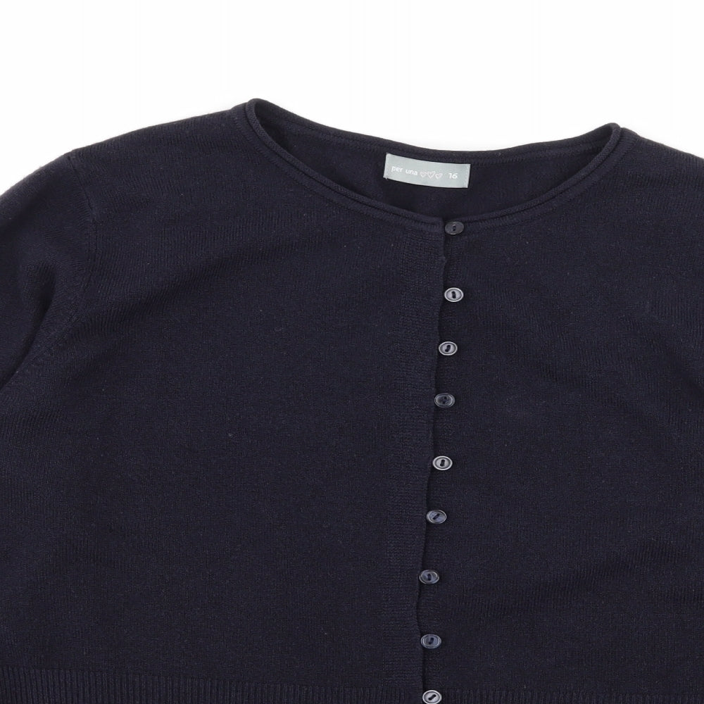Per Una Womens Blue  Knit Cardigan Jumper Size 16
