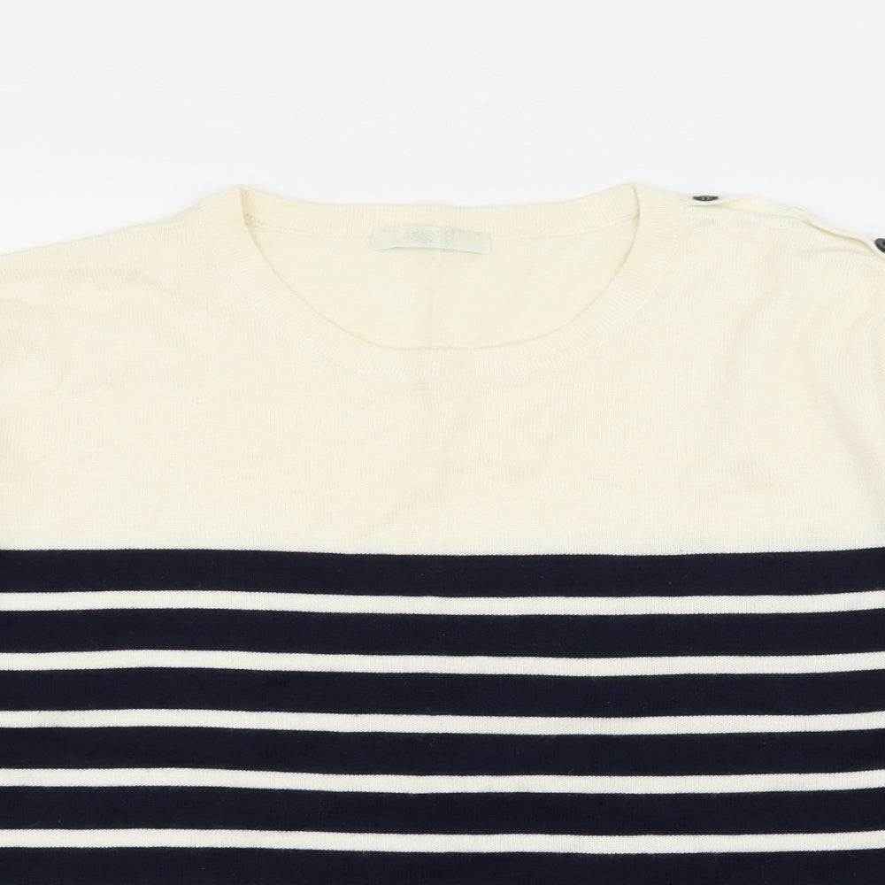Marks and Spencer Womens White Striped Knit Pullover Jumper Size 12