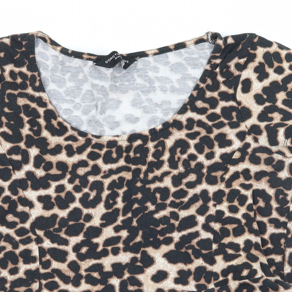 Dorothy Perkins Womens Brown Animal Print Jersey Basic T-Shirt Size 12