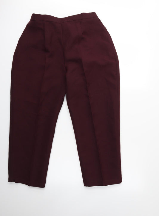 Front view of Preworn women’s purple trousers, size UK 20, 26-inch leg