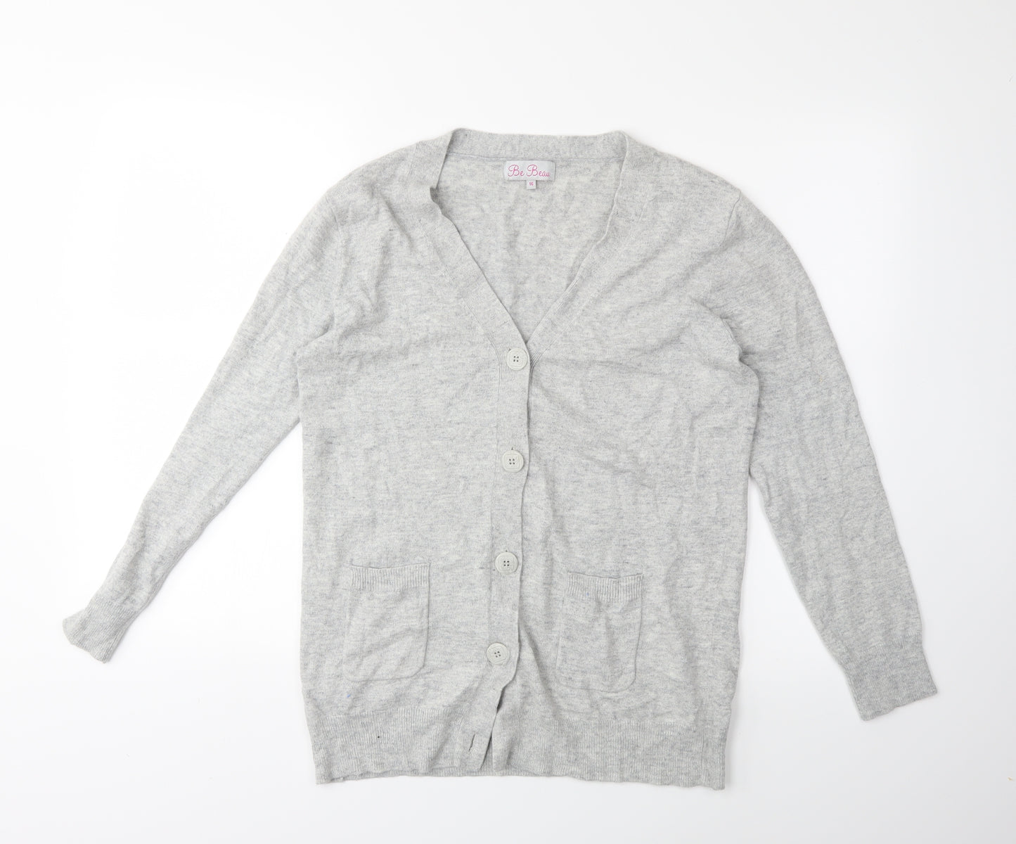 Be Beau Womens Grey  Knit Cardigan Jumper Size 16